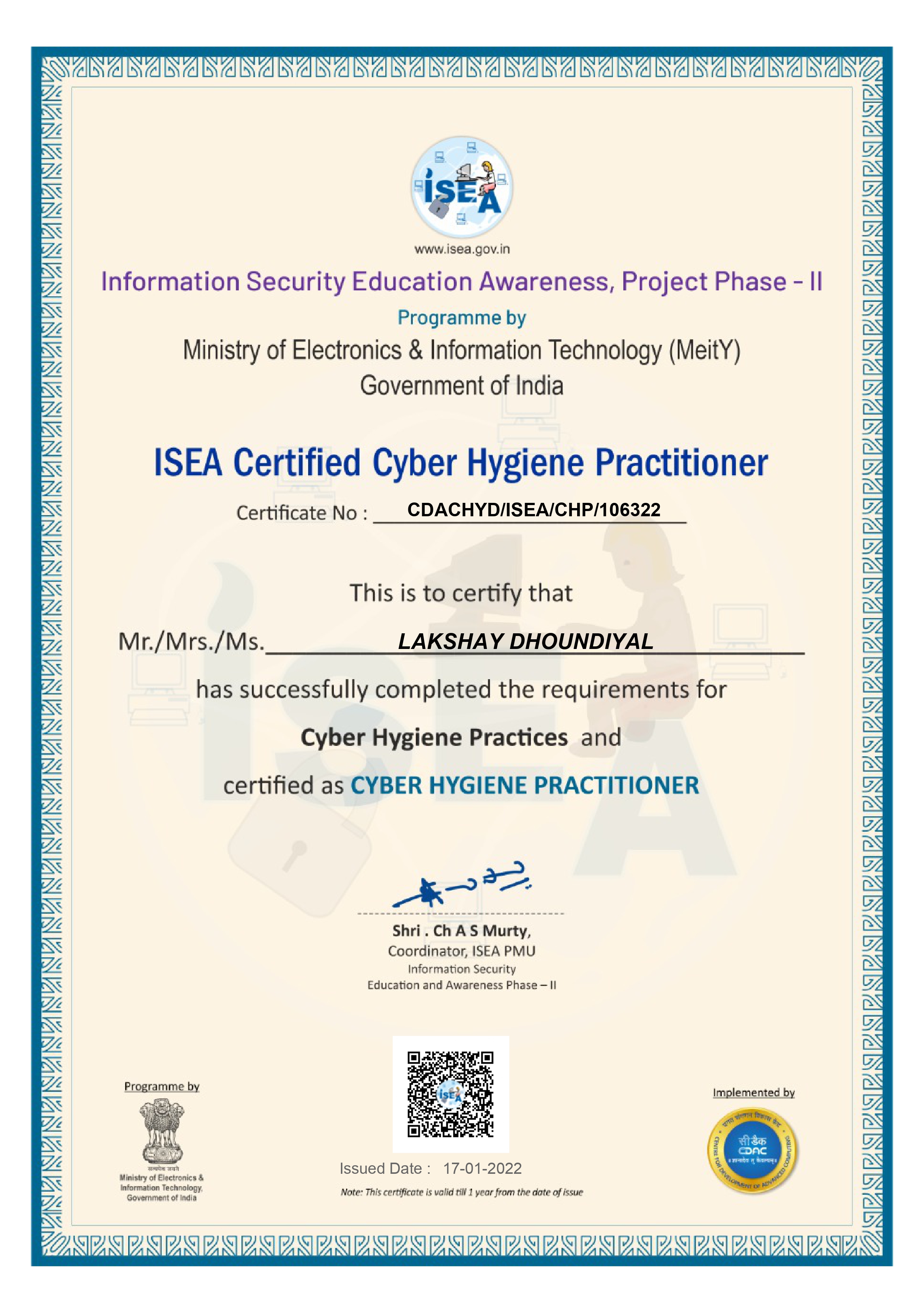 Cyber Hygiene Practioner-ISEA