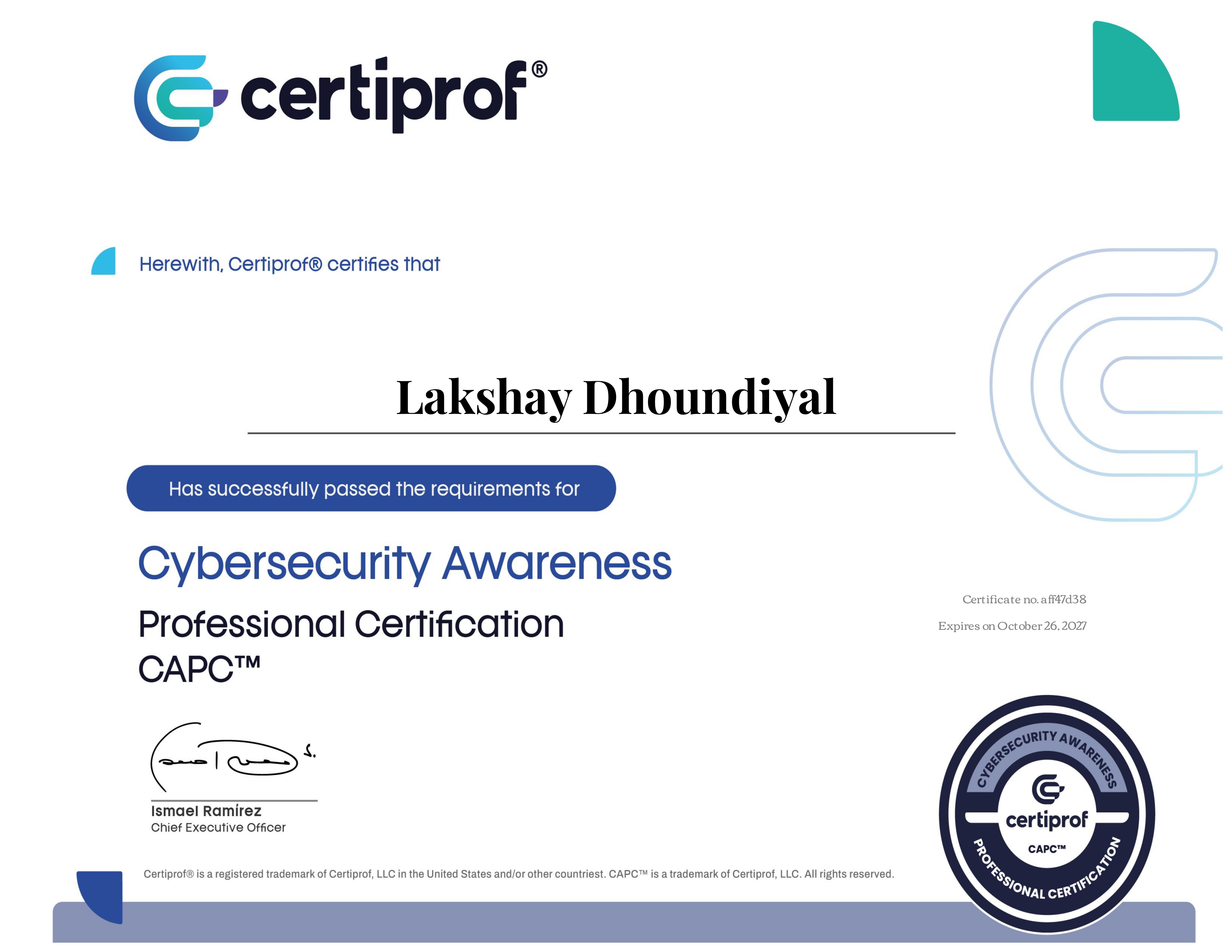 Cybersecurity Awareness Professional Certification (CAPC)